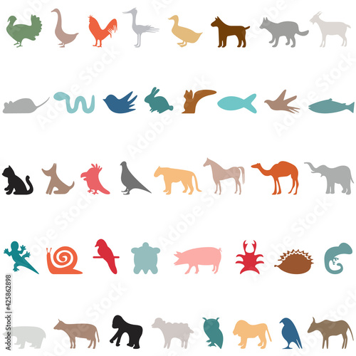 animal icons set in color on a white background