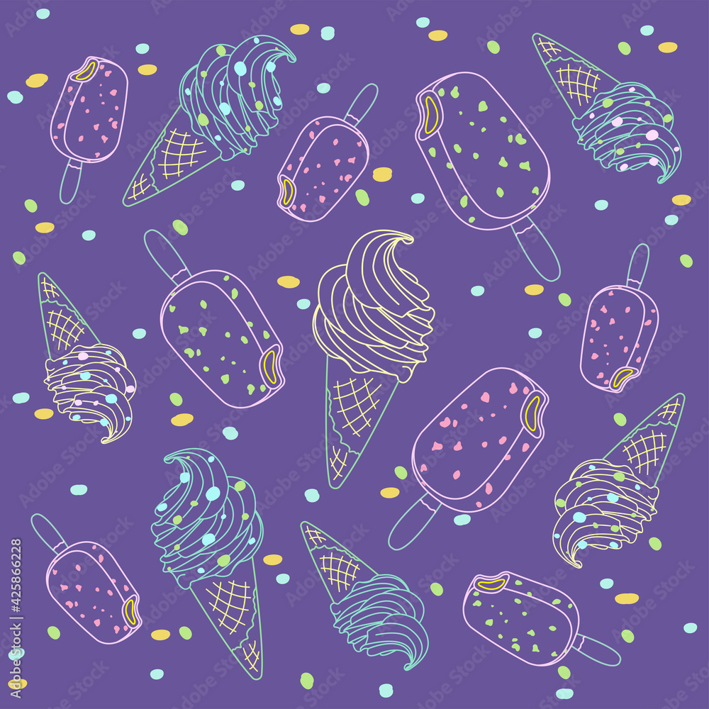 Vektor purple pattern with ice cream. Vektor purple pattern with ice cream.