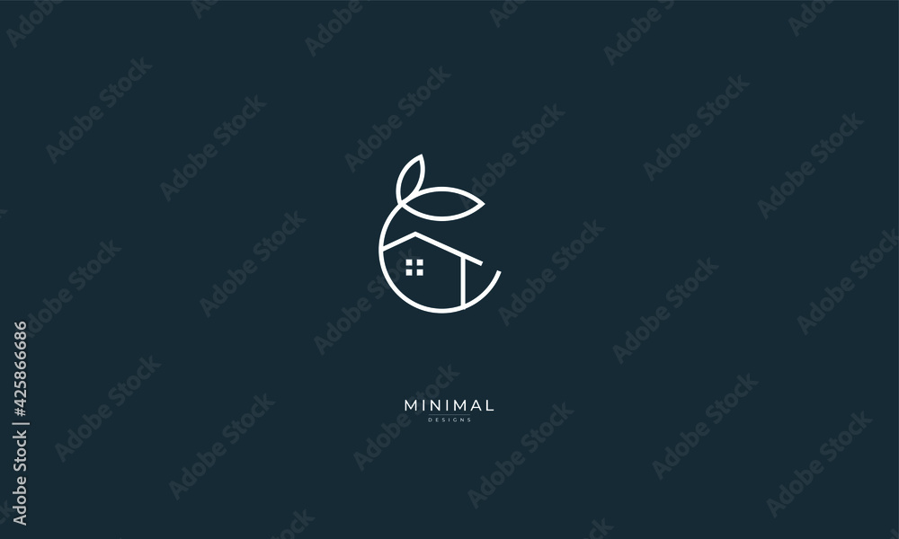 A line art icon logo of a house/home with a leaf circle Stock Vector ...