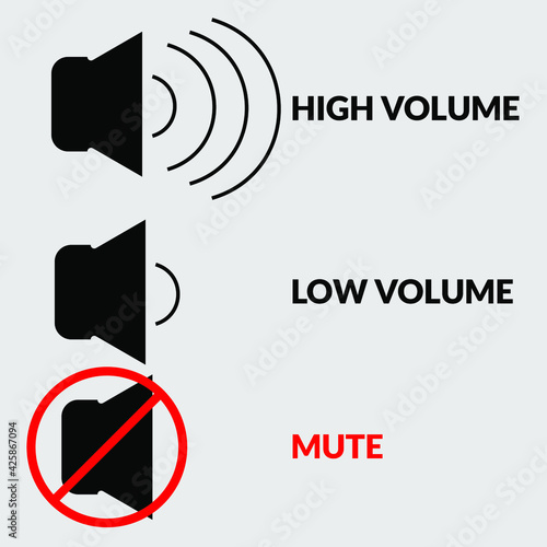Sound high volume , low or mute control buttons icon set in vector illustrator.
Set of media player button.
Speaker, audio and sound mute line icon.  
