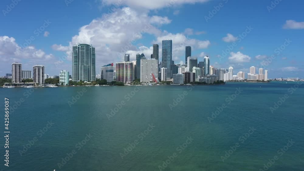 Miami Downtown Brickell From Waterfront South Channel Aerial View Miami Downtown Brickell From Waterfront South Channel Aerial View