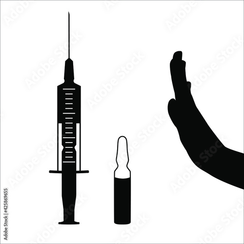 No Vaccination icon. No vaccinations. Stop the vaccine. Side effects, illness or death from the injection. Simple No Vaccination vector sign, designed for rules and restrictions.