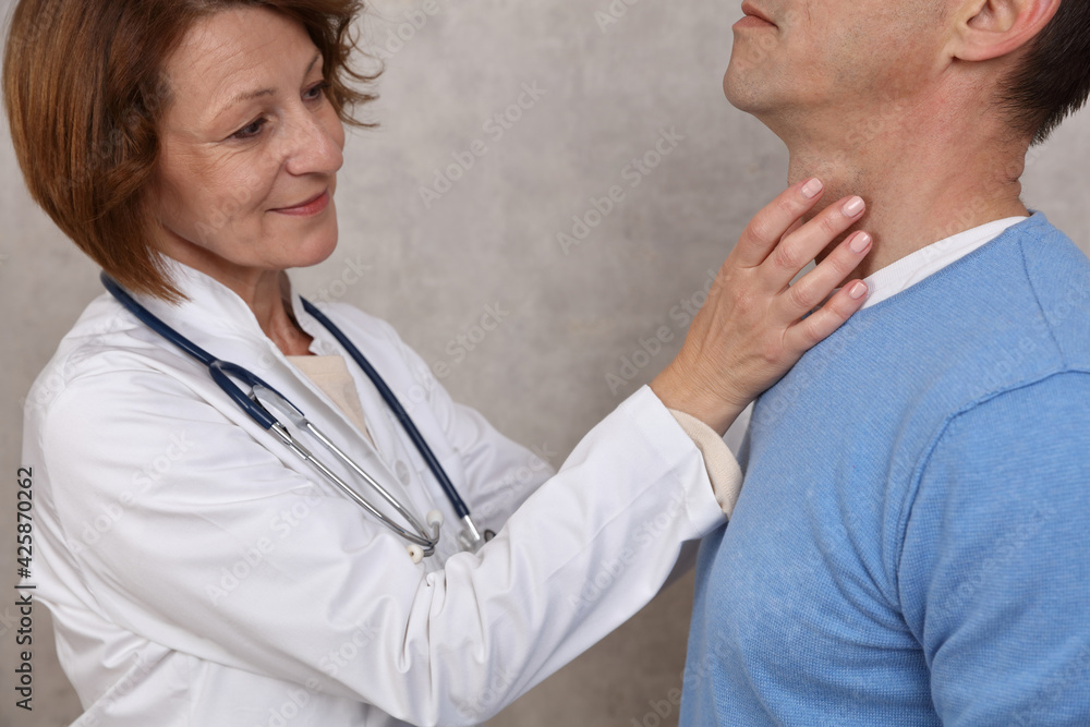 Man getting thyroid gland control. Health care and medical concept Man getting thyroid gland control. Health care and medical concept