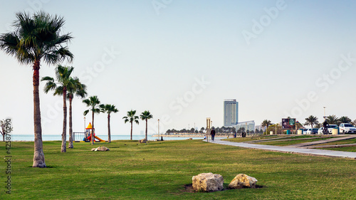 Al khobar Corniche Morning view. City Khobar, Saudi Arabia.02-April-2021. photo