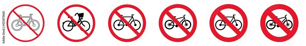 Prohibition Sign Bike Forbidden Icon Set | Bike Prohibition Signs Riding Prohibited Vector Illustration Logo | Mountain Bike Prohibition Sign Isolated Collection Prohibition Sign Bike Forbidden Icon Set | Bike Prohibition Signs Riding Prohibited Vector Illustration Logo | Mountain Bike Prohibition Sign Isolated Collection