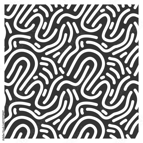 Seamless pattern of an endless waves drawn in ink lines forming abstract faces.