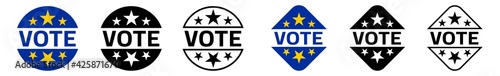 Vote Button EU Icon   European Union Voting Emblem Illustration   Europe Election Emblem Symbol   Choice Badge Logo   Euro Presidential Campaign Sign   Isolated   Variations