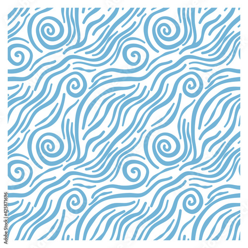 Seamless pattern of blue waves. Design for backdrops with sea, rivers or water texture.