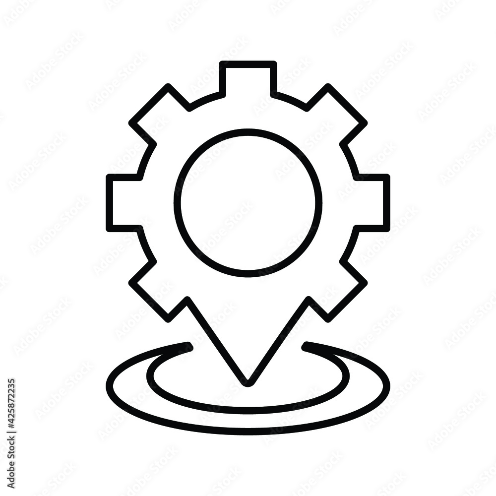 Service place, gear, workshop pointer line icon. Outline vector.