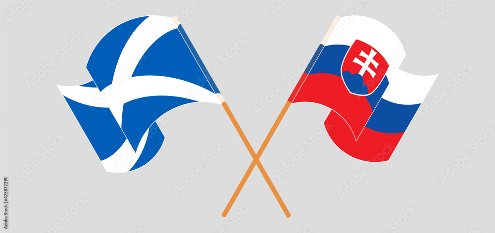 Crossed and waving flags of Slovakia and Scotland Crossed and waving flags of Slovakia and Scotland