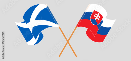 Crossed and waving flags of Slovakia and Scotland