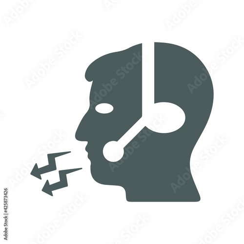 Call center, helpline operator icon. Gray color vector graphics.