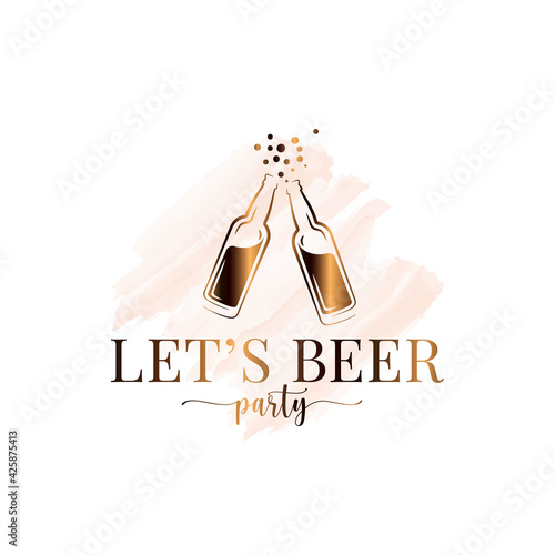 Beer bottle splash watercolor logo on white