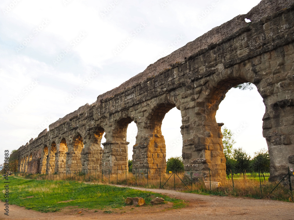 Ruins of Ancient Roman Aqueduct in Rome