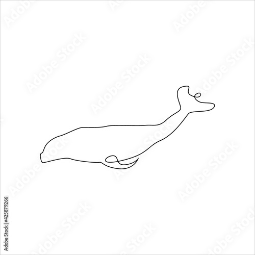 Minimalistic One Line Whale Icon. Line drawing fish or animal tattoo. Whale one line hand drawing continuous art print, Vector Illustration. Free single line drawing of whale