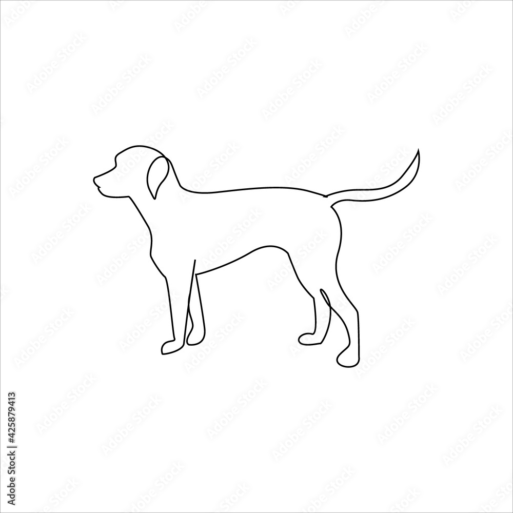 Line drawing Dog tattoo. isolated Vector Illustration. Free single line drawing of dog. Outline drawing of dog. Pets one line hand drawing continuous art print. Minimalist One Line Animals Icon
