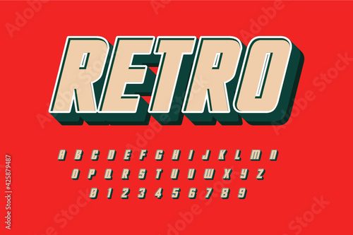 Modern 3D font and alphabet for poster. ticker vector
