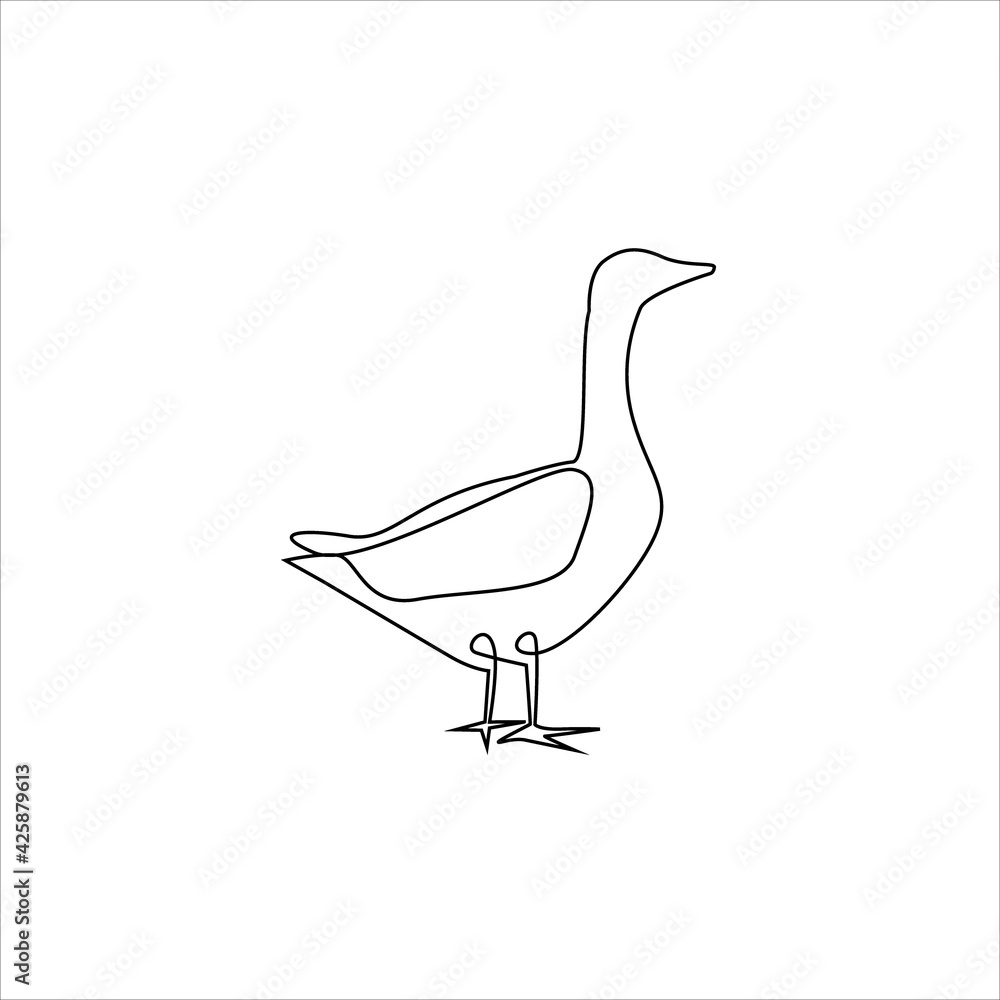 Minimalistic One Line Goose or Duck Icon. Line drawing Swan tattoo. Farm  animals or birds one