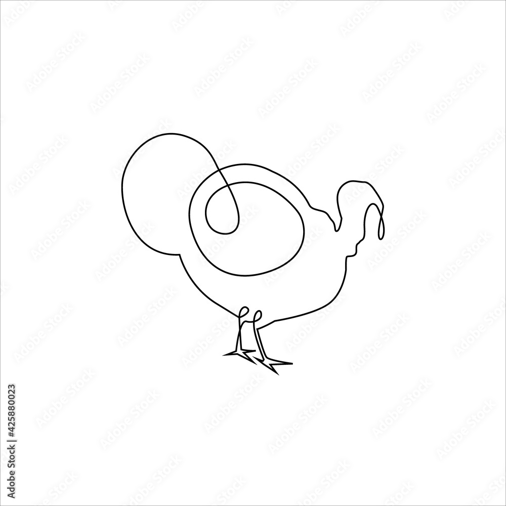 Line drawing turkey bird tattoo. One Line farm birds Minimalist Icon
