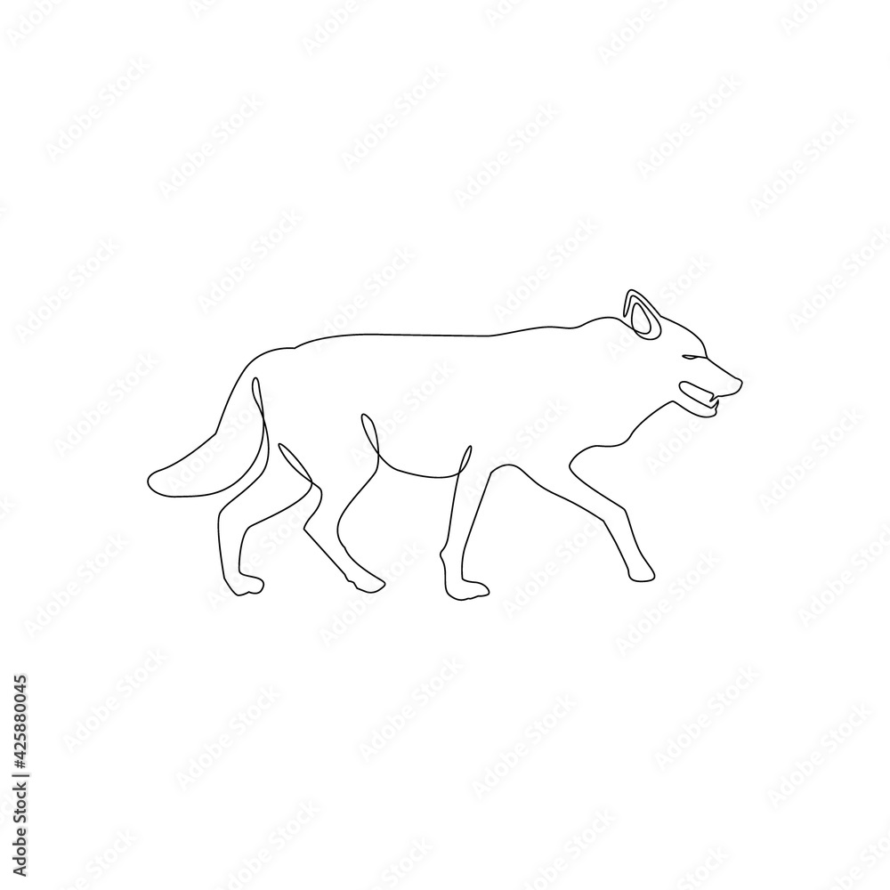 Minimalistic One Line Wolf Icon. Wolf one line hand drawing continuous art, Vector Illustration. Free single line drawing of wolf. Line drawing wild animal tattoo.