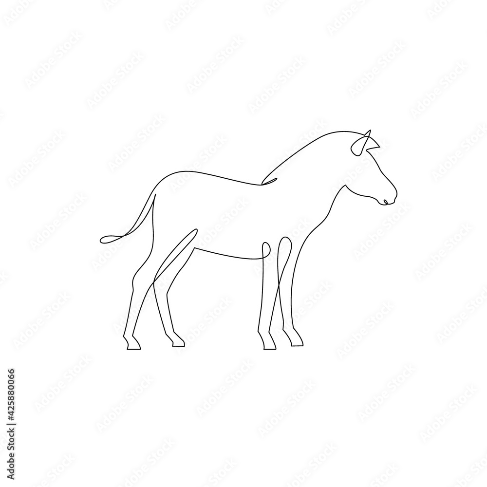Minimalistic One Line Zebra Icon. Line drawing animal tattoo. Zebra one line hand drawing continuous art, Vector Illustration. Free single line drawing of zebra