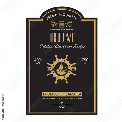 template rum label with yacht and helm in retro style