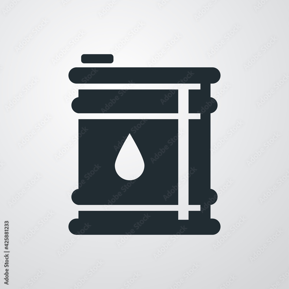 Barril metálico de aceite con gota de líquido en fondo gris Barril metálico de aceite con gota de líquido en fondo gris