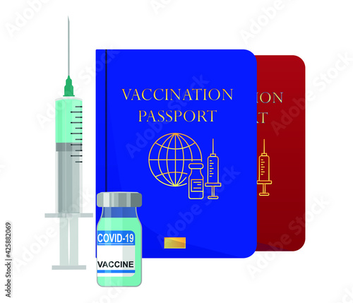 vaccination and certification. Travel concept passport with flat color vector illustration.
