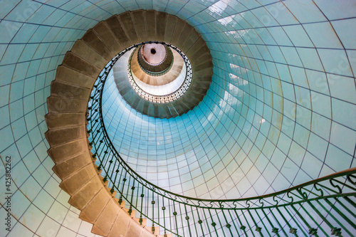 High lighthouse stairs, vierge island, brittany,france photo