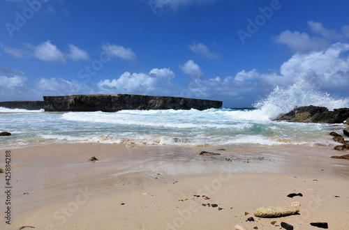 Stunning View of Scenic Waves Crashing on Beach in Aruba photo