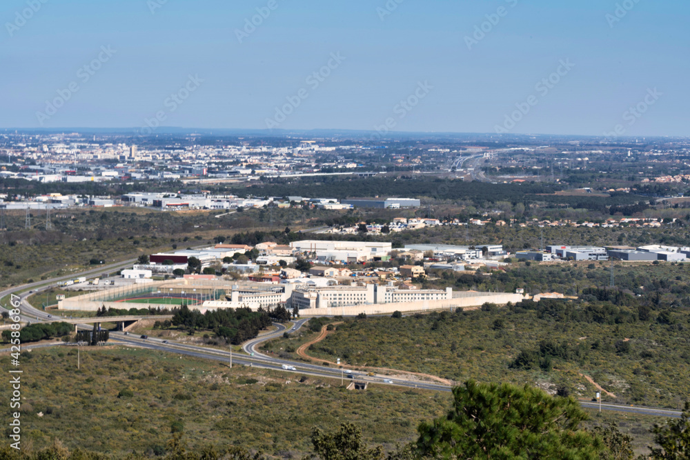 View on Villeneuve-lès-Maguelone jail and the city of Montpellier behind