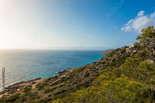 Beautiful Mediterranean landscape in Mirador de Sa Torre, Mallorca. Coastal cliff area with several coves. Excursion for sportsmen and nature lovers.