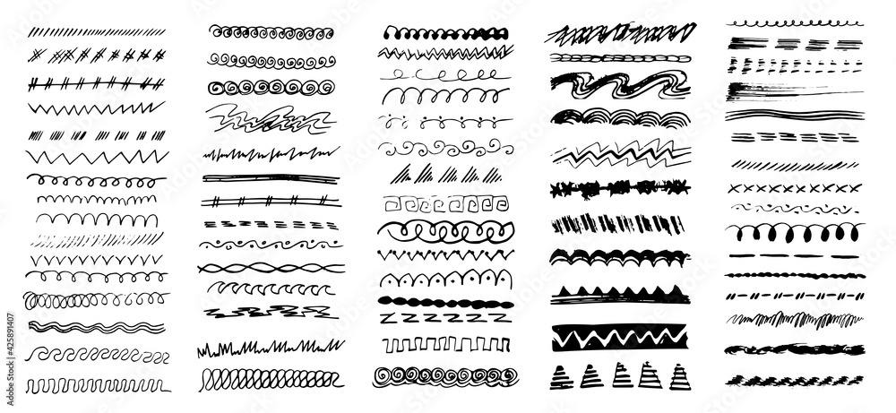 Hand drawn border line set, design element, beautiful decoration ...