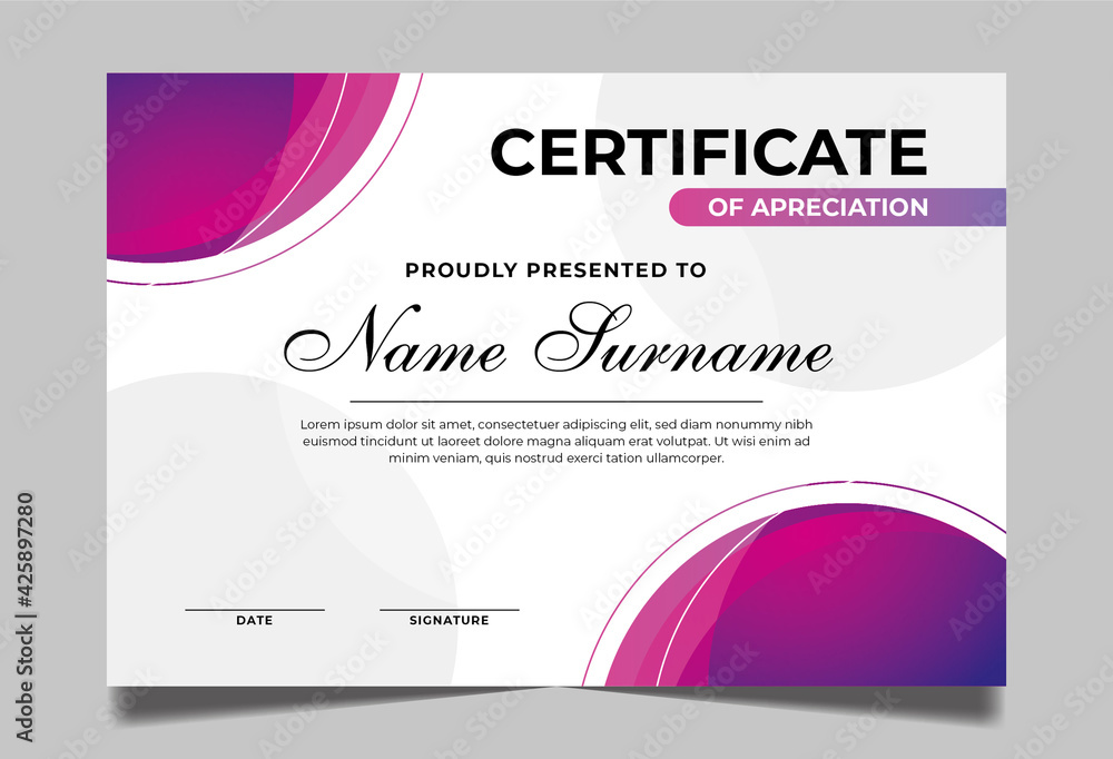 purple color award certificate template design