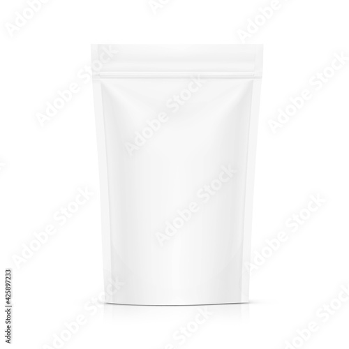 Pouch bag mockup on white background. Vector illustration. Front view. Can be use for template your design, presentation, promo, ad. EPS10.	