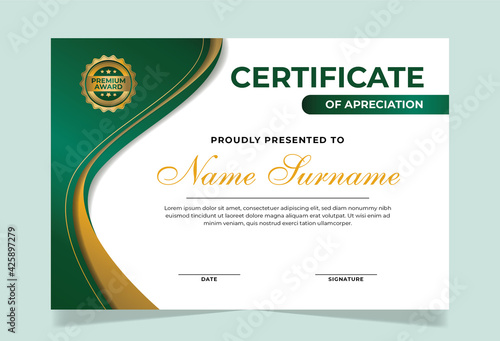 elegant and professional green and gold award certificate template