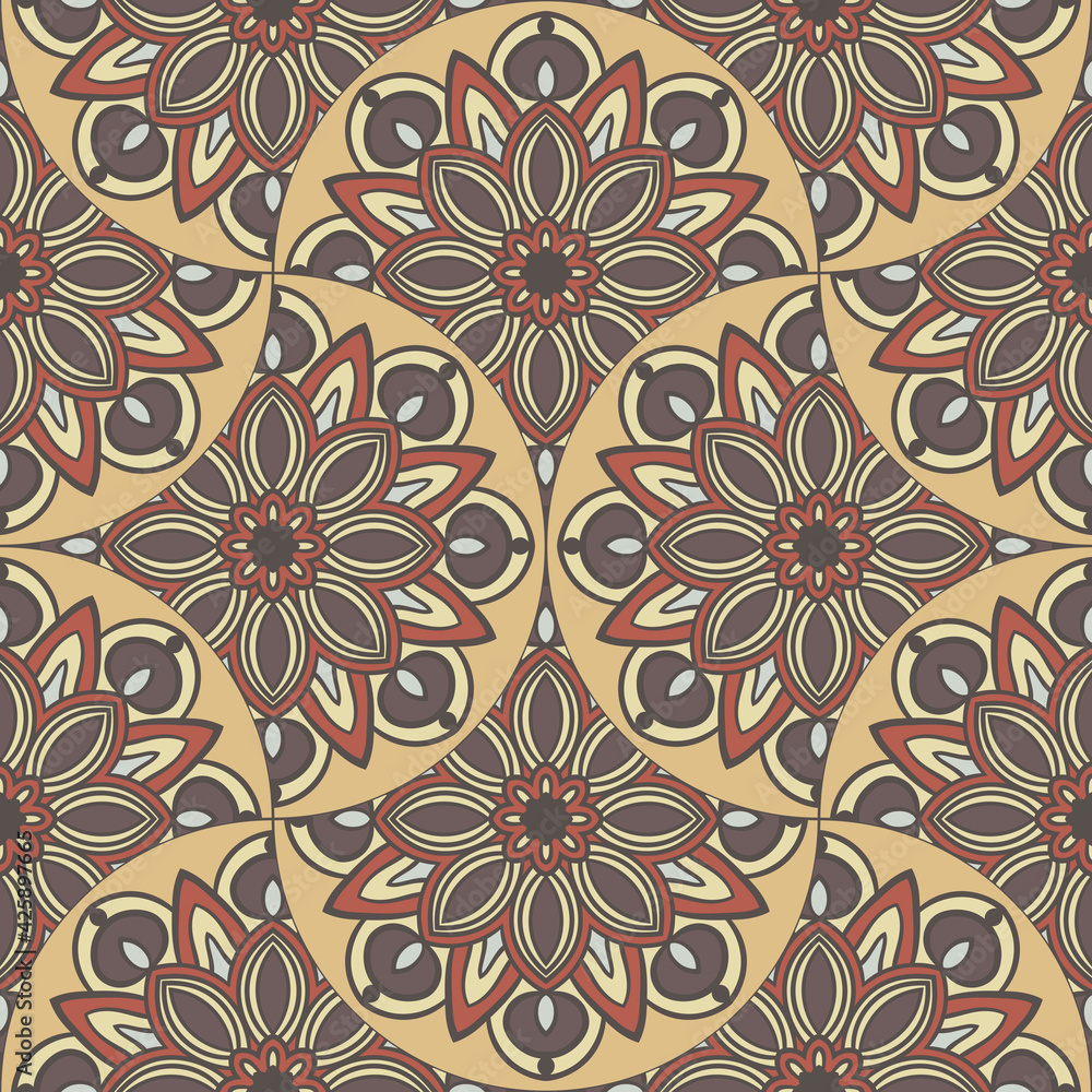 Abstract mandala fish scale seamless pattern. Ornamental tile, mosaic background. Floral patchwork infinity card. Arabic, Indian, ottoman motifs. Abstract mandala fish scale seamless pattern. Ornamental tile, mosaic background. Floral patchwork infinity card. Arabic, Indian, ottoman motifs.