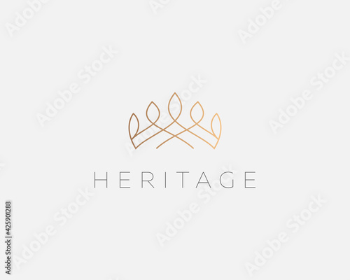 Graceful linear crown logo design template. Creative royal king queen symbol. Premium boutique, jewelry, wedding salon logotype design concept icon.