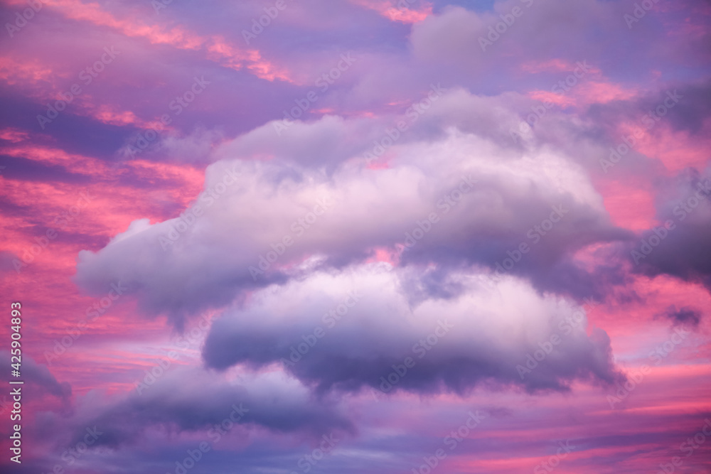 Fototapeta premium white clouds in a pink sunset sky