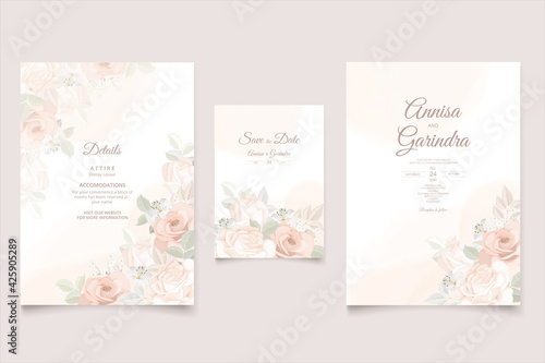 Beautiful floral frame wedding invitation card template Premium Vector