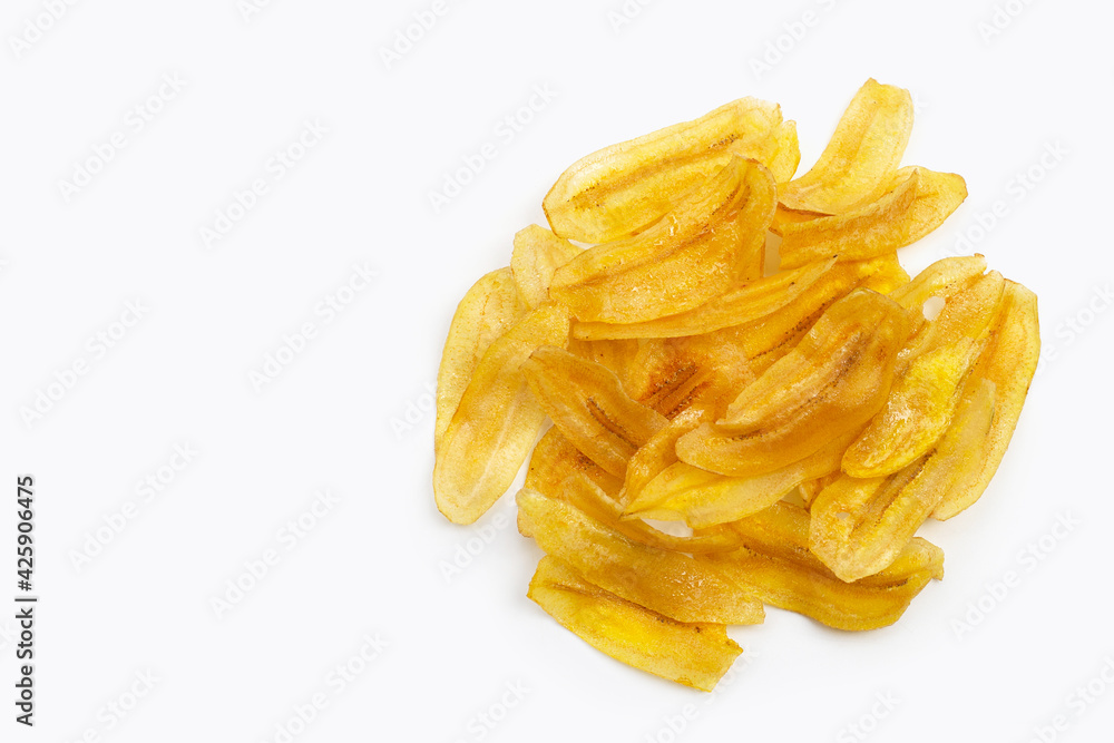Banana slice chips on white background. Banana slice chips on white background.