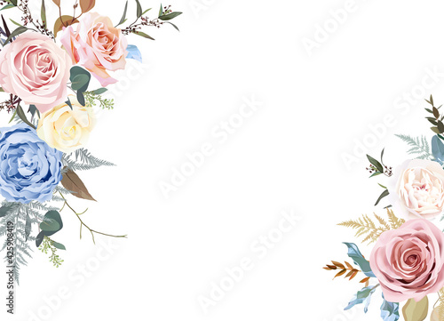 Banner style floral beige frame arranged from leaves and flowers