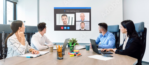 Business conference, remote video chat concept photo