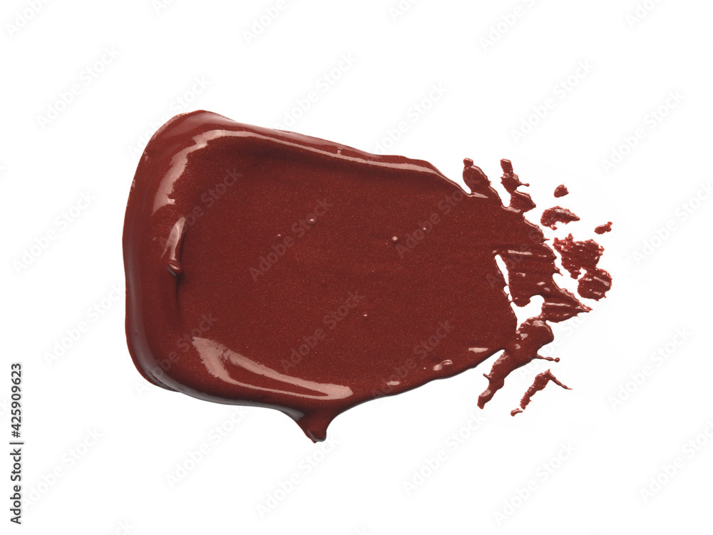 Liquid creamy smudged red lipstick isolated on white Liquid creamy smudged red lipstick isolated on white