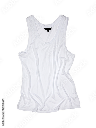 Wrinkled white male tank top isolated on white