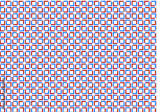 Patrón de ángulos rectos rojos y azules opuestos creando cuadrados sobre fondo blanco