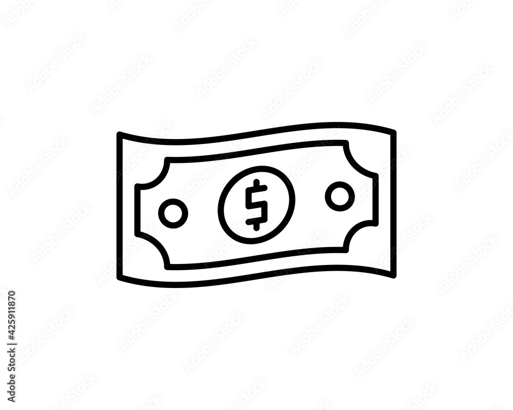 Money, banknote or dollar bill icon logo in black on isolated white background. EPS 10 vector.