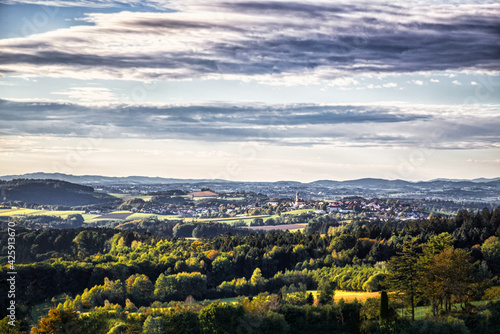 Panorama view at the rural landscape between the small towns Obernzell and Wegscheid in lower bavaria  germany