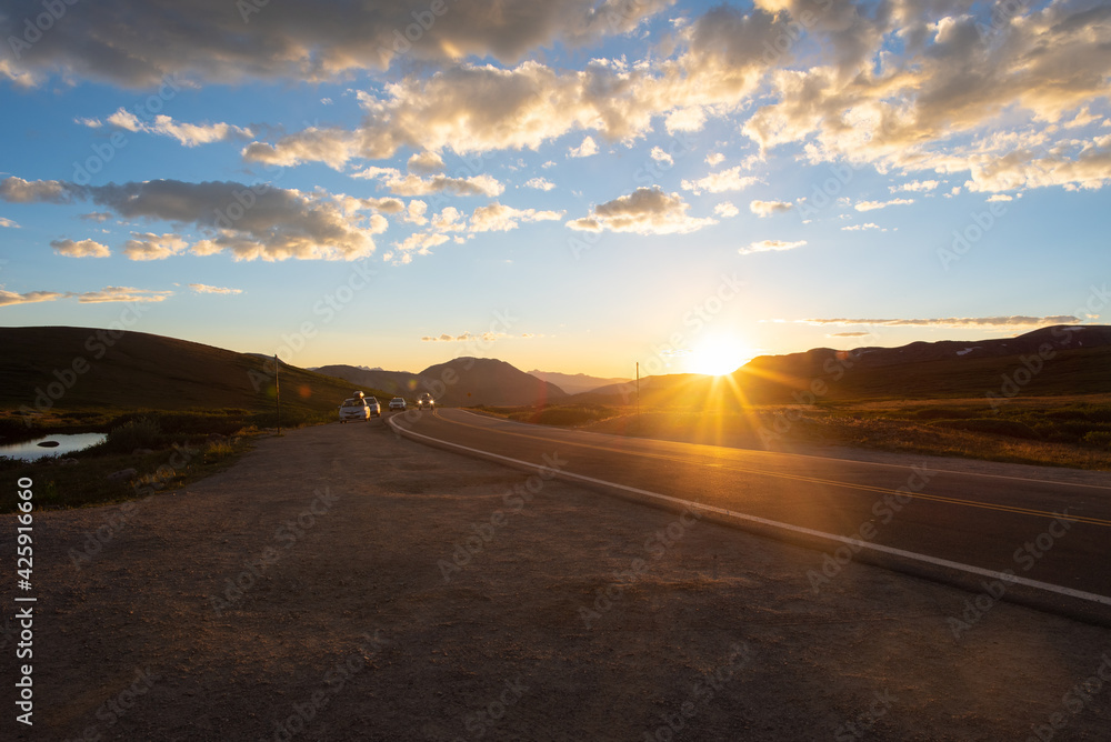 Sunset on a beautiful mountain pass.