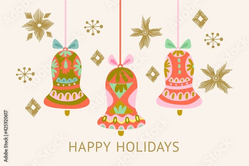 Vector Stylish card of Christmas toys in a lovely color palette.